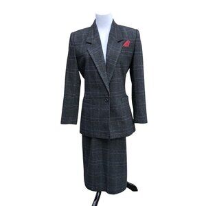 Vtg Sasson Womens Power Professional Suit 80s Single Breast Jacket Skirt Sz 6/7
